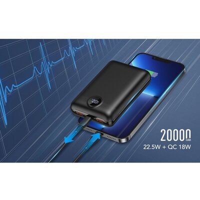 VEGER powerbank 20 000 mAh PD QC3.0 2A 22,5W S20 (W2053) fekete