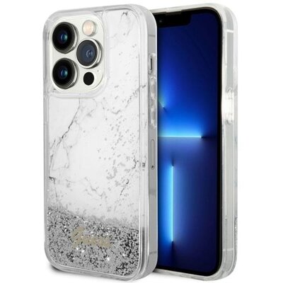 GUESS tok IPHONE 14 Pro készülékhez GUHCP14LLCSGSGH (Liquid Glitter Marble) fehér