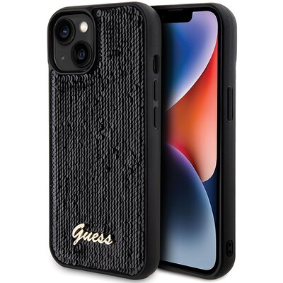 GUESS tok IPHONE 13 / 14 / 15 készülékhez GUHCP15SPSFDGSK (Sequin Script Metal) fekete