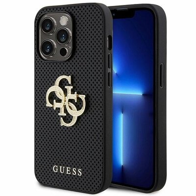 GUESS tok IPHONE 15 Pro készülékhez GUHCP15LPSP4LGK (bőr perforált 4G csillogó logó) fekete