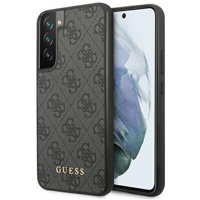 Eredeti előlap tok GUESS GUHCS22SG4GFGR do Samsung S22 (4G Metal Gold Logo / szürke)