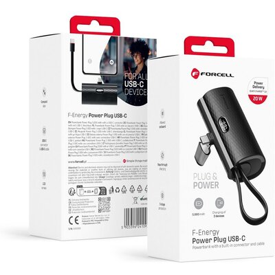 FORCELL F-ENERGY Power Plug F5K3 powerbank 5 000mAh C típusú PD 20W fekete