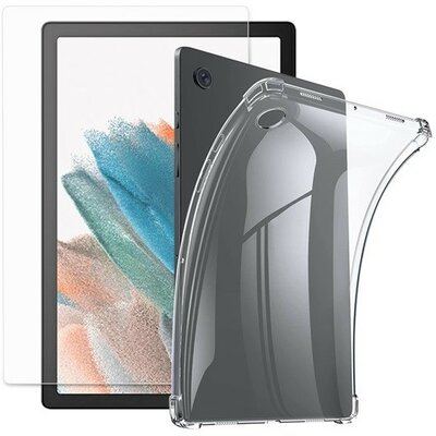 Samsung Galaxy Tab A8 10.5 (2021) SM-X200 / X205, Szilikon tok, + képernyővédő üveg, közepesen ütésálló, légpárnás sarok, átlátszó