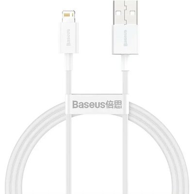 USB töltő- és adatkábel, Lightning, 100 cm, 2400 mA, törésgátlóval, gyorstöltés, PD, Baseus Superior, CALYS-A02, fehér