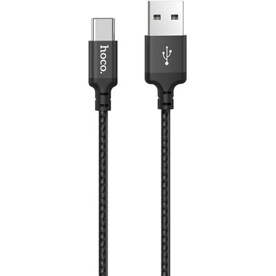 USB töltő- és adatkábel, USB Type-C, 200 cm, 3000 mA, törésgátlóval, cipőfűző minta, Hoco X14 Times Speed, fekete