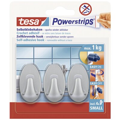 tesa POWERSTRIPS® Öntapadó kampó Kis ovális Króm (matt)