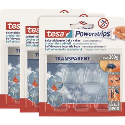 tesa POWERSTRIPS® Ragasztó kampó Kicsi Átlátszó