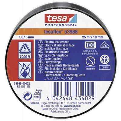 tesa tesaflex IEC 53988-00002-00 Szigetelőszalag Fekete (H x Sz) 25 m x 19 mm 1 db