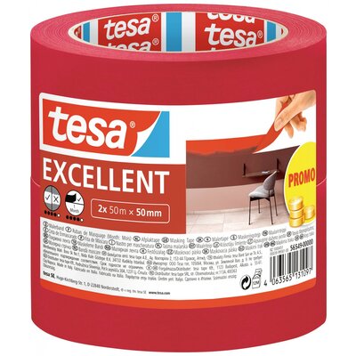 tesa EXCELLENT 56549-00000-00 Krepp szalag Piros (H x Sz) 50 m x 50 mm 2 db