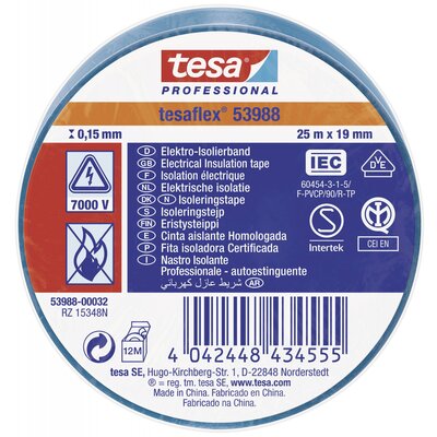 tesa tesaflex IEC 53988-00032-00 Szigetelőszalag Kék (H x Sz) 25 m x 19 mm 1 db