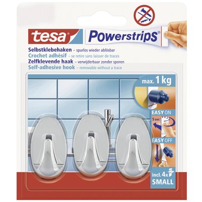 tesa POWERSTRIPS® Öntapadó kampó Kis ovális Króm