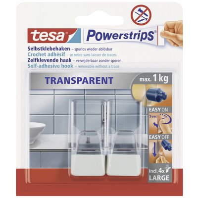 tesa POWERSTRIPS® Ragasztó kampó Nagy Átlátszó, Fehér