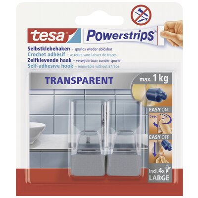 tesa POWERSTRIPS® Ragasztó kampó Nagy Átlátszó, Króm