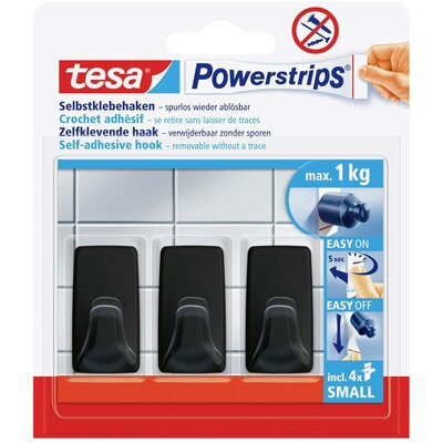 tesa Black Hooks S Powerstrips öntapadó kampó kis négyzet alakú Fekete