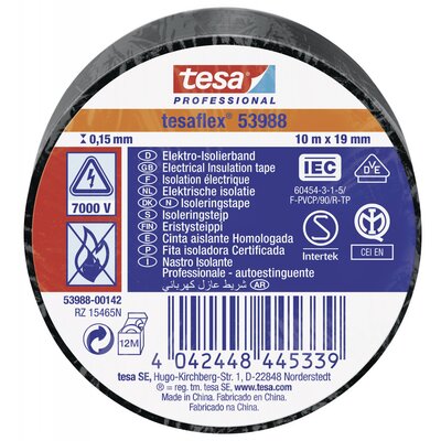 tesa tesaflex IEC 53988-00142-00 Szigetelőszalag Fekete (H x Sz) 10 m x 19 mm 1 db