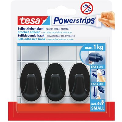 tesa Black Hooks S Powerstrips öntapadó kampó Kis ovális Fekete