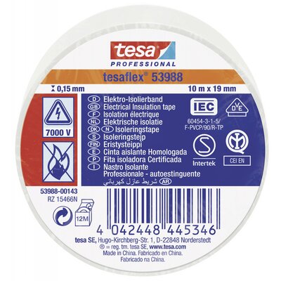 tesa tesaflex IEC 53988-00143-00 Szigetelőszalag Fehér (H x Sz) 10 m x 19 mm 1 db