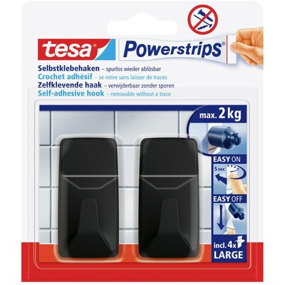 tesa Black Hooks L Powerstrips öntapadó horog nagy négyzet alakú Fekete