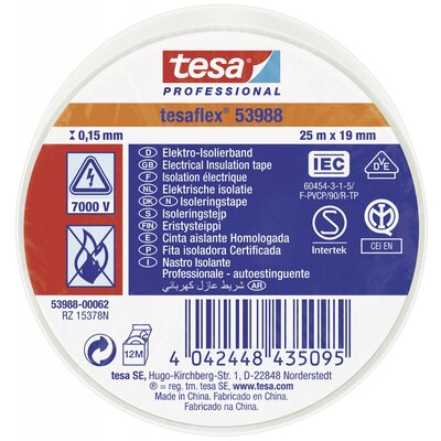 tesa tesaflex IEC 53988-00062-00 Szigetelőszalag Fehér (H x Sz) 25 m x 19 mm 1 db