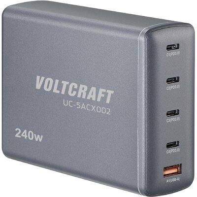 VOLTCRAFT UC-5ACX002 USB-s töltőállomás 240 W Beltér Kimeneti áram (max.) 5 A Kimenetek száma: 5 x USB-A, USB-C® GaN