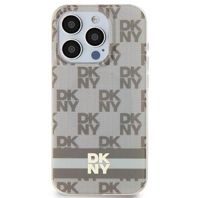 DKNY tok IPHONE 15 compatible with MagSafe DKHMP15SHCPTSE (DKNY HC MagSafe PC TPU Checkered Pattern W/Printed Stripes) beige