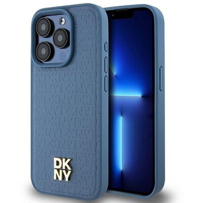 DKNY tok IPHONE 15 Pro compatible with MagSafe DKHMP15LPSHRPSB (DKNY HC MagSafe Pu Repeat Pattern W/Stack Logo) blue