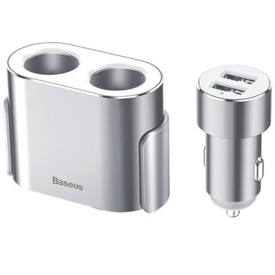 BASEUS autós töltő 2 x USB A + 2 x cigarette lighter x2 80W 3,1A CRDYQ-0S silver