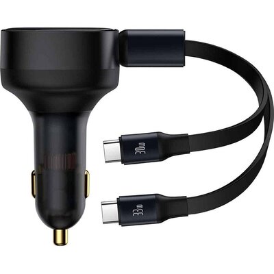 BASEUS autós töltő with retractable cable 2 x Type C 3A 33W CCTX-CC black