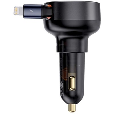 BASEUS autós töltő Type C + retractable cable Lightning PD3.0 QC4.0 3A 55W CCTXP-CC / C00057803111-00 black