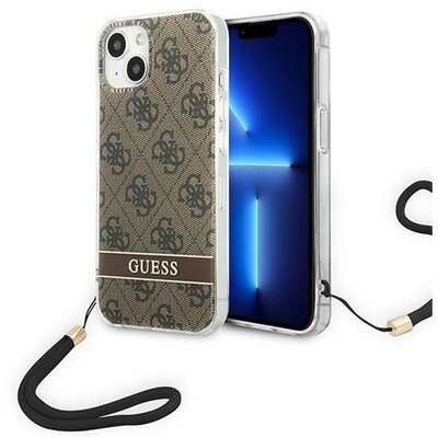 Guess 4G Print Strap Apple iPhone 14 hátlap tok, barna