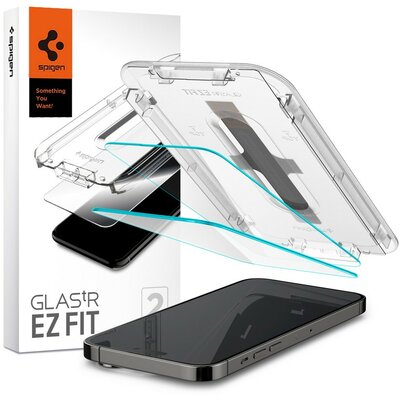 Apple iPhone 14 Pro, Kijelzővédő fólia, ütésálló fólia (az íves részre is!), Tempered Glass (edzett üveg), Spigen Ez Fit, Clear, 2 db / csomag