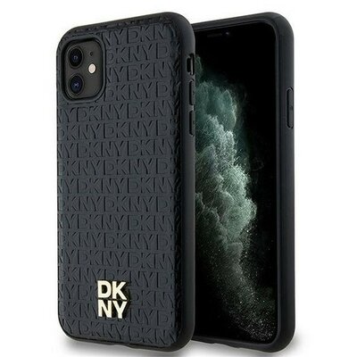 DKNY PU Leather Repeat Pattern Stack Logo Apple iPhone 11 Magsafe kompatibilis hátlap tok, fekete