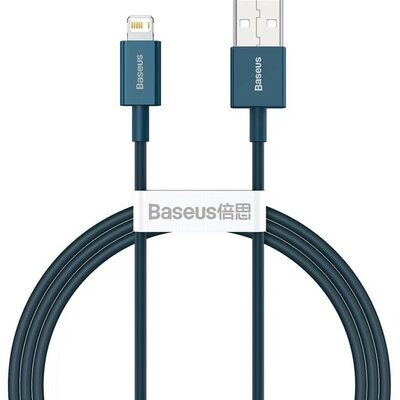 USB töltő- és adatkábel, Lightning, 100 cm, 2400 mA, törésgátlóval, gyorstöltés, PD, Baseus Superior, CALYS-A03, kék