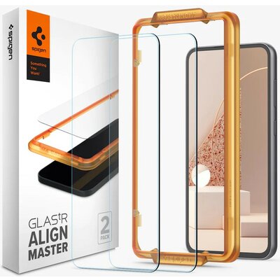 Samsung Galaxy S23 FE SM-S711, Kijelzővédő fólia, ütésálló fólia (az íves részre is!), Tempered Glass (edzett üveg), Full Cover, Spigen Glastr Alignmaster, Clear - 2 db /csomag