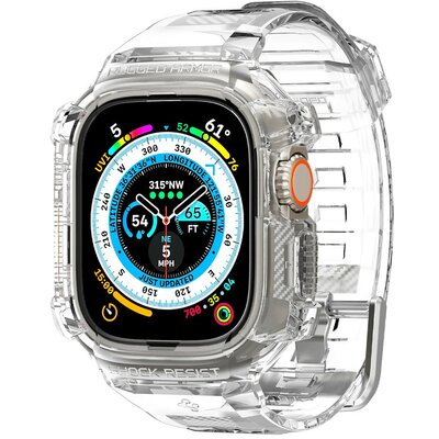 Apple Watch Ultra (49 mm), Szilikon védőkeret, ütésálló, szíjjal, Spigen Rugged Armor Pro, átlátszó