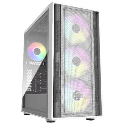 Cooler Master MasterBox 600 White Desktop Számítógép ház Fehér 4 előre telepített LED-hűtő, Oldalsó szélvédő, Porszűrő