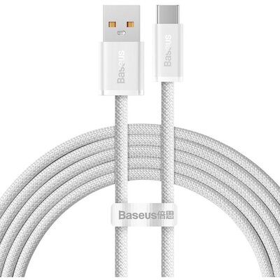 USB töltő- és adatkábel, USB Type-C, 200 cm, 6000 mA, 100W, gyorstöltés, cipőfűző minta, Baseus Dynamic, CALD000702, fehér