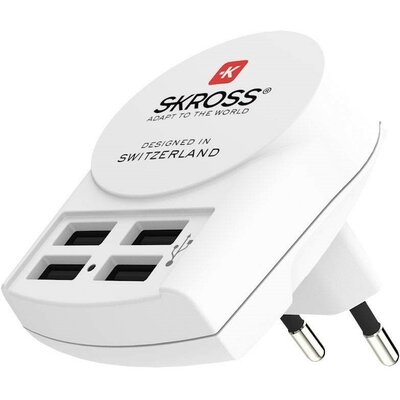 Hálózati töltő adapter, 24W, 4 x USB aljzat, SKRoss, fehér