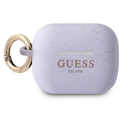 CG MOBILE GUAPSGGEU GUESS SILICONE GLITTER szilikon tok (karabíner, csillámporos) LILA Apple AirPods Pro