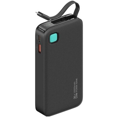 AWEI 10KCD22501 AWEI XY vésztöltő USB+Type-C aljzat (10000mAh, 20W, PD gyorstöltő, LED kijelző + fix lightning kábel) FEKETE