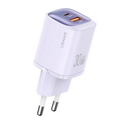 USAMS CC254TC03 USAMS CC254 hálózati töltő USB+Type-C aljzat (30W, GaN, PD gyorstöltő) LILA