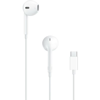 Vezetékes sztereó fülhallgató, USB Type-C, mikrofon, funkció gomb, hangerő szabályzó, Apple, fehér, gyári