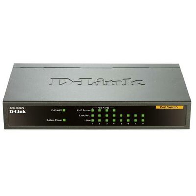 D-Link DES-1008PA Hálózati switch 8 port 100 MBit/s PoE funkció