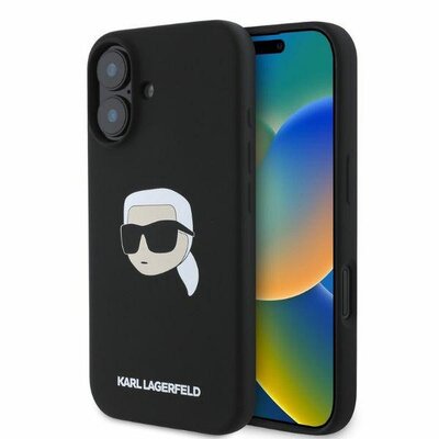 KARL LAGERFELD tok IPHONE 16 compatible with MagSafe KLHMP16SSKHPPLK (Sil KL Head Print) fekete