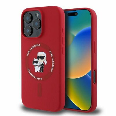 KARL LAGERFELD tok IPHONE 16 Pro compatible with MagSafe KLHMP16LSCMKCRHR (Silicone KC Body Ring) red