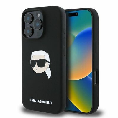 KARL LAGERFELD tok IPHONE 16 Pro compatible with MagSafe KLHMP16LSKHPPLK (Sil KL Head Print) black