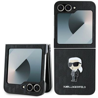 KARL LAGERFELD tok SAMSUNG Z Flip 6 KLHCZF6SAPKINPK (HC Saffiano Monogram Ikonik Pin) black