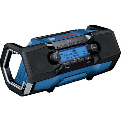 Bosch Professional GPB 18V-2 SC DAB+ Építkezési rádió DAB+, URH Bluetooth®, AUX Fröccsenő víz ellen védett Fekete