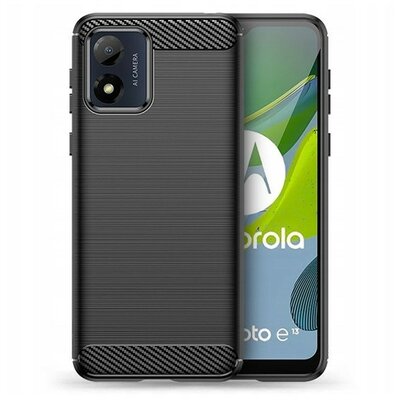 Motorola Moto E13, Szilikon tok, közepesen ütésálló, szálcsiszolt, karbon minta, fekete