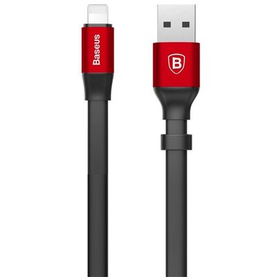 BASEUS CALMBJ-B91 BASEUS NIMBLE adatkábel (USB - lightning, 2A, 23cm, lapos kábel) FEKETE/PIROS